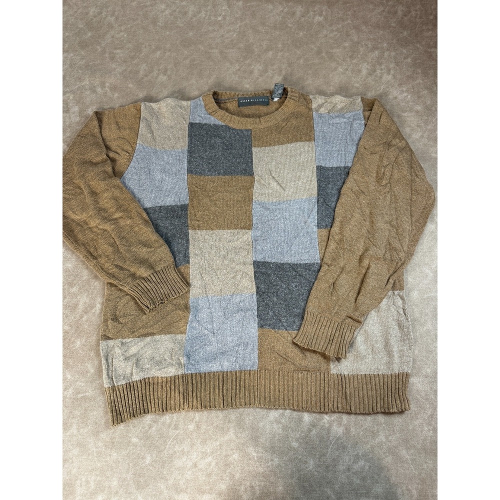 Oscar De La Renta Mens Knit Crewneck Long Sleeve Pullover Brown Sweater XL